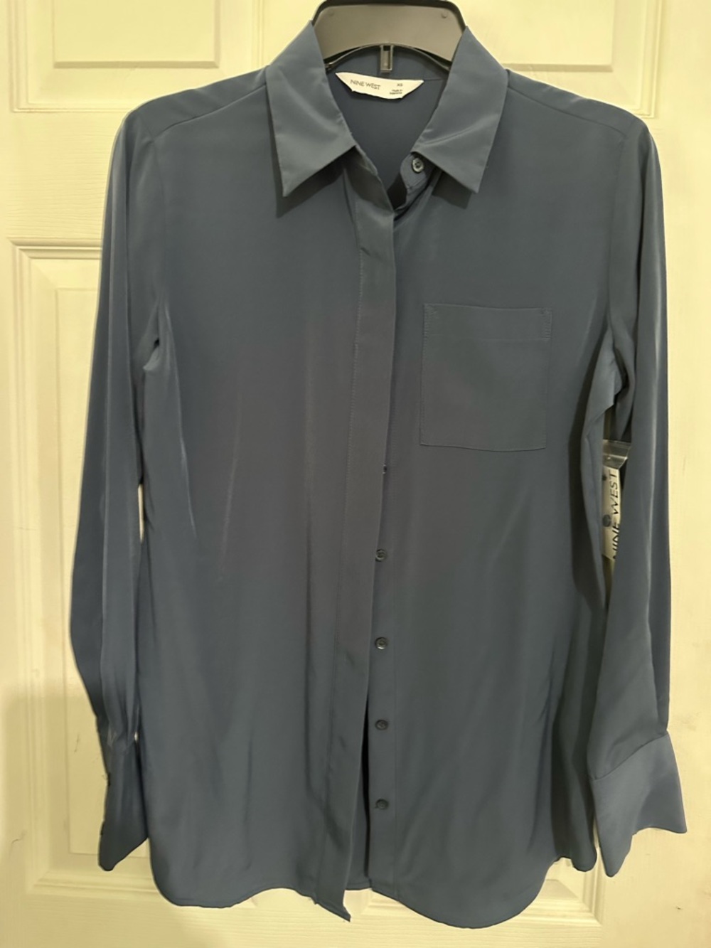 Nine West Slate Blue Button-Down Blouse